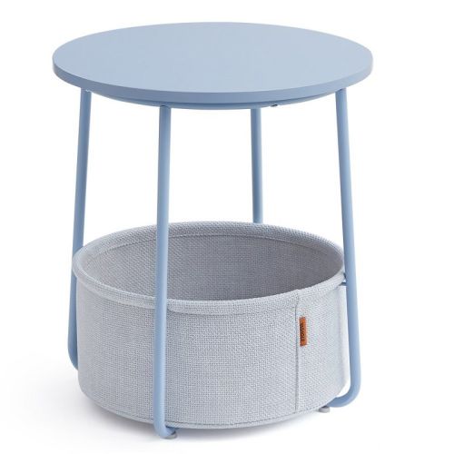 Small Round End Table Nightstand Side Table With Fabric Basket Pale Blue And Ice Blue
