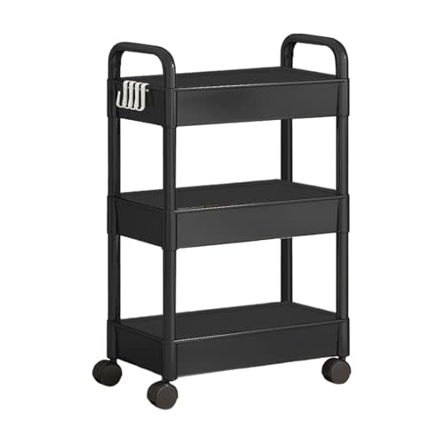 Generic Rolling Storage Cart, Utility Cart on Wheels, 3 Tier, Black, ABS Material, Ideal for Indoor Use
