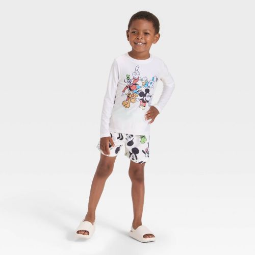Toddler Boys' Disney Mickey and Friends Long Sleeve Rash Guard Swim Set - Ivory