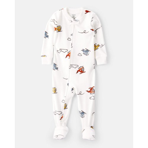 Toddler Boy Helicopter Print Loose Fit Long-Sleeve 2-Way Zip 1-Piece Pajamas - White - Carter's | Carter's
