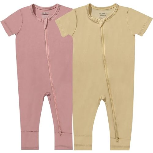 GUISBY Rayon Made from Bamboo Baby Pajamas, Summer Short Sleeve Footless Rompers, 2 Way Zipper Sleeper