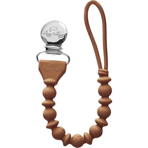 Itzy Ritzy Silicone Pacifier Clip 100% Food Grade Silicone Pacifier Strap with Clip Keeps Pacifiers, Teethers & Small Toys in Place Features One-Piece Design & Silicone Cord (Hazelnut)