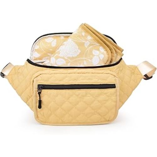 Small Diaper Bag with Portable Changing Pad, Crossbody Diaper Bag Pack with Wipes Pocket for Mom and Dad, Mini Diaper Bag Fanny Pack for Baby Travel, Yellow