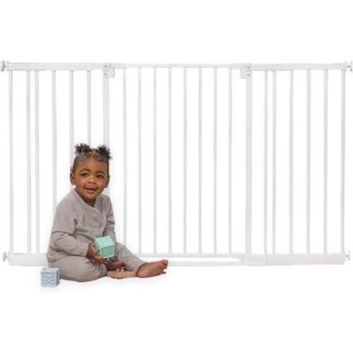 Toddleroo by North States - StepSafe Extra Wide Auto-Close Baby Gate: Pressure or Hardware Mount Metal Safety Gate with Swing Control - Adjustable 29-55 Inches Wide; 30 Inches Tall - White