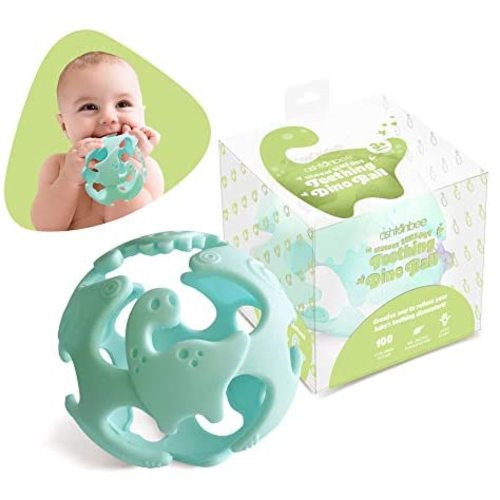 Ashtonbee Baby Teething Ball, Teething Toys for Baby, Dinosaur Teether Ball, BPA Free Baby Teething Pacifier, Lightweight Teething Sensory Balls (Green)