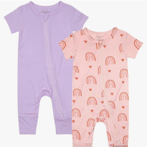 Teach Leanbh Baby Boys Girls 2 Pack Bamboo Viscose Pajamas 2 Way Zipper Short Sleeve Romper Jumpsuit Sleep and Play