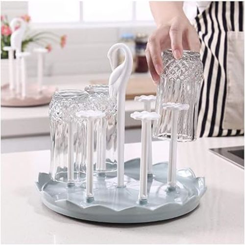 Kitchen Drain Cup Holder Water Bottle Drying Drainer Rack - Swan Head Plastic Drainer Stand Mug/Bottle for Kitchen/Dining/Living Room-Assembled Cup Rack (Blue)