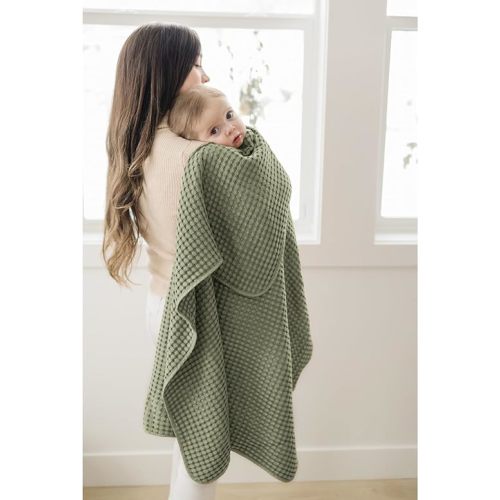 Konssy Waffle Baby Blankets, Nursery Blankets for Boys Girls, Swaddle Blankets Neutral Soft Lightweight Toddler and Kids Throw Blankets(Earth Green)