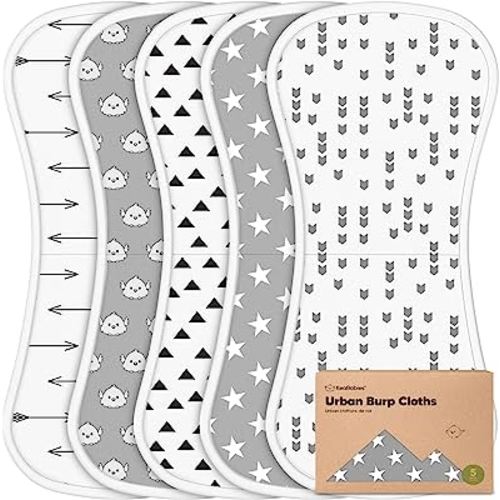 5-Pack Organic Burp Cloths for Baby Boys and Girls - Ultra Absorbent Burping Clothes, Newborn Towel - Milk Spit Up Rags - Burpy Cloth Bib for Unisex, Boy, Girl (Grayscape)