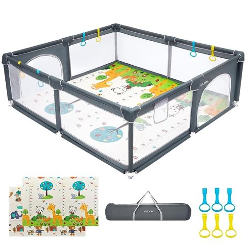 YUEJOIKL Baby Playpen with Mat, 79"x71"x26.5"Large Baby Play Yard for Babies and Toddlers, Indoor & Outdoor Extra Large Kids Activity Center, Sturdy Safety Play Playards for Babies, with 0.4" Playmat - 79 x 71 x 26.5 IN