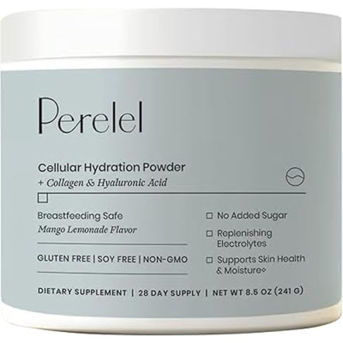 Perelel Cellular Hydration Powder - Breast-Feeding Safe Electrolytes Powder, No Sugar Added - Support Skin Hydration with Hyaluronic Acid, Collagen & Electrolytes for Pregnant Women (28 Servings)