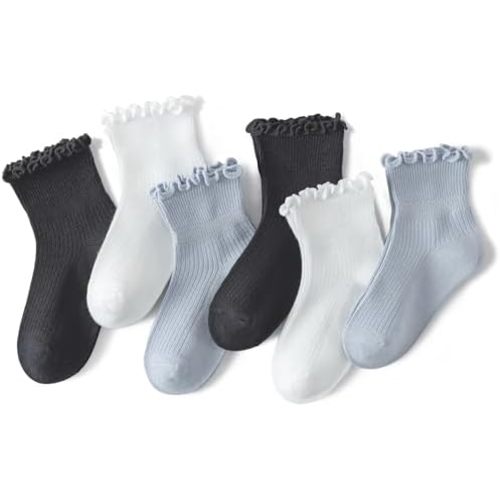 Baby Girls Ruffle Socks Toddler Girls Frilly Dress Crew Socks for 6-12 Months 1-3 Years 3-5 Years 6 Pack