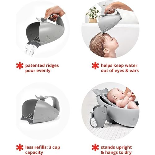 Skip Hop Baby Bath Rinse Cup, Moby Tear-free Waterfall Rinser, Grey