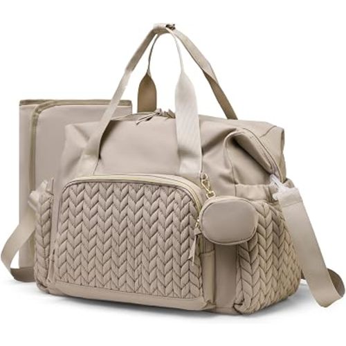 Awanhe Diaper Bag Tote, Large Capacity Lightweight Baby Bag with Changing Pad & Pacifier Case, Hospital Bag for Labor Delivery, Travel Essential Baby Gift, Khaki
