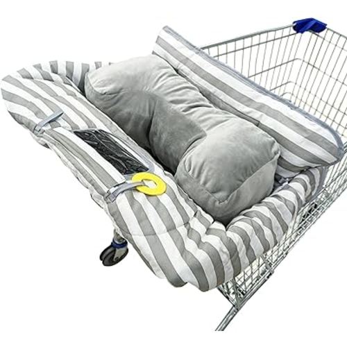 Suessie Shopping Cart Cover and High Chair Cover with Bolster Support Pillow, Gray and White Stripe with Cushion