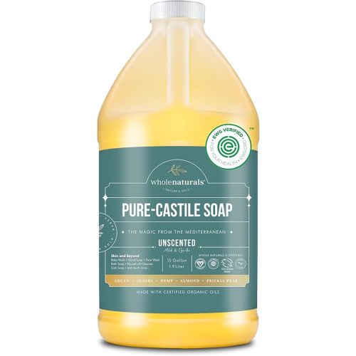 Pure Castile Soap Liquid, EWG Verified & Certified Palm Oil Free Unscented, Natural, Mild & Gentle Non-gmo & Vegan - Organic Body Wash, Laundry, and Baby Soap - 64 Fl Oz