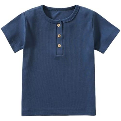 Toddler Short Sleeve Henley Shirt Boys Ribbed T-Shirt