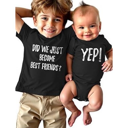 Tstars Did We Just Become Bestfriends? Big Brother Sister Little Bro Sis Matching Sibling Kids Shirt & Baby Bodysuit Set