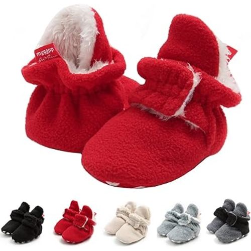 Ohwawadi Infant Baby Boys Girls Slippers Cozy Fleece Booties Soft Bottom Warm Cartoon Socks Newborn Crib Shoes
