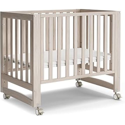 MAMAZING EvoNest Baby Crib, 6 in 1 Convertible Mini Crib with Wheels, 100% New Zealand Wood Growing Bed, 4 Adjustable Mattress Height, GREENGUARD Gold Certified, Wahsed Natural