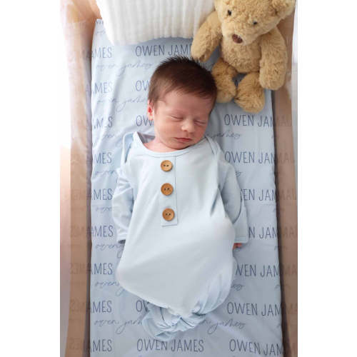 Baby Blue Newborn Baby Knot Gown & Hat Set