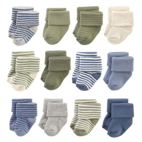 Hudson Baby Infant Boy Cotton Rich Newborn and Terry Socks, Blue Sage Stripe, 6-12 Months