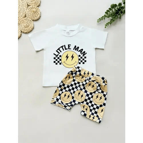Baby Girls Boys' "Little Man" Printed Cotton T-Shirt And Shorts Set, Casual * And Toddlers