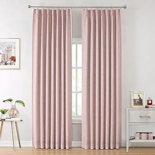 Vision Home Pink Pinch Pleated Full Blackout Curtains Room Darkening Window Panels 84 inch for Girls Bedroom Living Room Thermal Insulated Pinch Pleat Pink Drapes with Hooks Back Tab 40" Wx84 Lx2