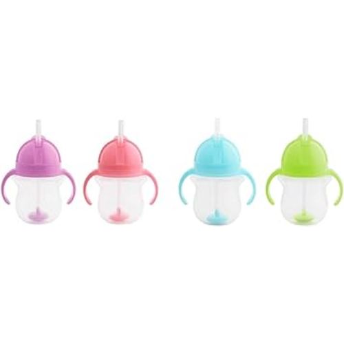 Munchkin® Any Angle™ Weighted Straw Trainer Sippy Cup with Click Lock™ Spill Proof Lid, 7 Ounce, 4 Pack, Blue/Green/Pink/Purple