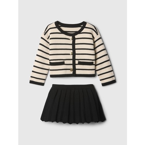 Baby Stripe Cardigan Outfit Set in chino beige, size: 6-12 M