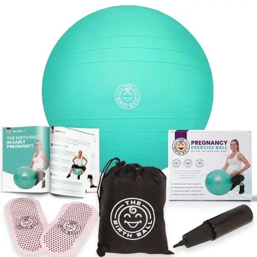 Birthing Ball for Pregnancy & Labor - 18 Page Pregnancy Ball Exercises Guide by Trimester - Non Slip Socks - How to Dilate, Induce, & Reposition Baby for Mom