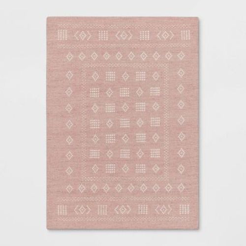 4'x5'6" Vintage Kids' Rug Pink - Pillowfort™: Geometric Pattern, Modern Style, Machine Made, Indoor Use