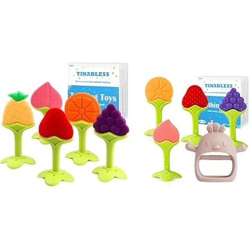 Teething Toys (10 Pack) - Tinabless Infant Teething Relief Toys&Teething Mitten Set, BPA-Free, Natural Organic Freezer Safe for Infants and Toddlers, Silicone Baby Teethers