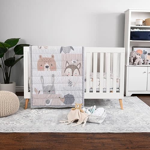 5-Piece Baby Nursery Bedding Set, Woodland EXPRESSIONS – Reversible Milestone Blanket, 2 Soft Crib Sheets, Plush Buddy & Storage Tote – Cozy & Stylish Baby Essentials – Perfect