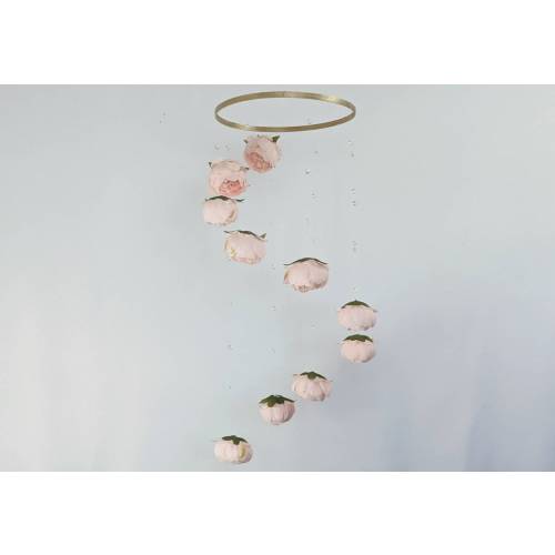 Blush Pink Peony Baby Girl Mobile - Handmade - Floral Crib Mobile with Sparkling Gems - Blush Crib Mobile - Spiral Mobile with Tiny Crystals