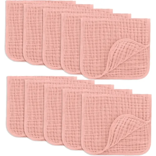 Comfy Cubs Muslin Burp Cloths 20" x 10", Pack of 10 - Large, 6-Layer, Ultra Absorbent 100% Cotton for Baby Drool and Messes - Soft, Safe & Gentle Baby Burp Cloths for Boys & Girls - Bold Blush