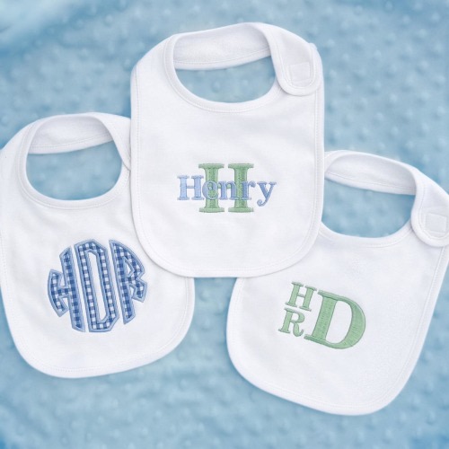 Personalized Baby Gift Set - Embroidered Monogrammed Bibs (Set of 3)
