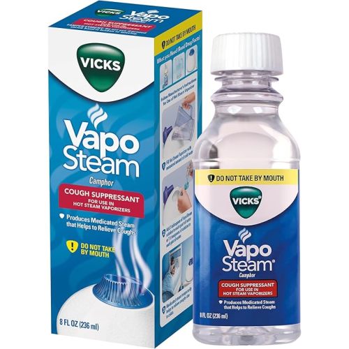 Vicks VapoSteam Medicated Liquid with Camphor, a Cough Suppressant, 8 Oz – VapoSteam Liquid Helps Relieve Coughing, for Use in Vicks Vaporizers and Humidifiers