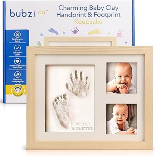 Natural Wood Baby Foot & Hand Print Frame Kit - Nursery Keepsake, New Mom &