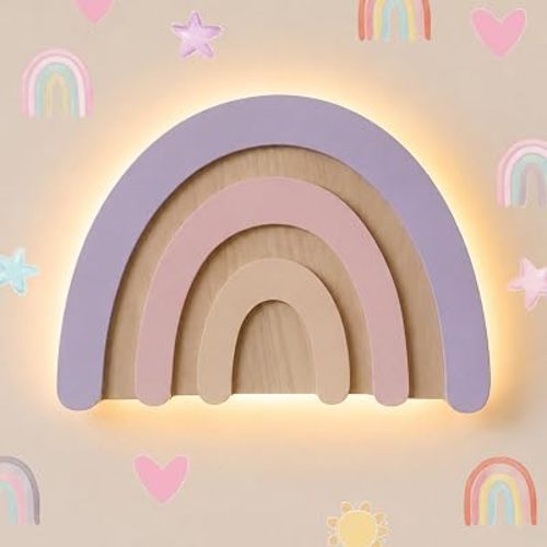 KALEOLI Rainbow Night Light for Girls Wall Decor - Dimmable & Rechargeable Nightlight for Kids Room - 82 Pcs Rainbow Room Decor Sticker Set - 90 Min Timer for Bedtime Routines