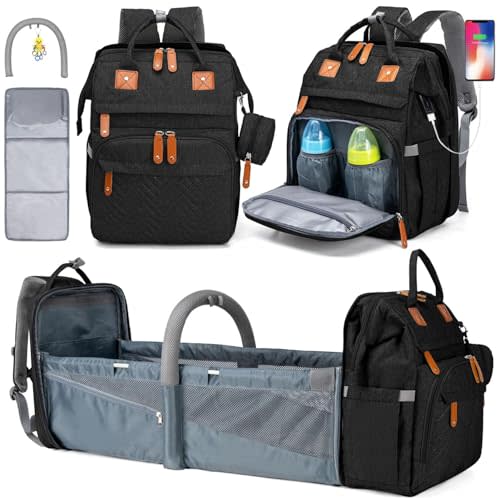 KABAQOO Diaper Bag Backpack, Large Baby Diaper Bags for Boys Girls, Baby Bag with USB Charging Port, Multifunction Waterproof Travel Back Pack for Moms Dads, Black-2s