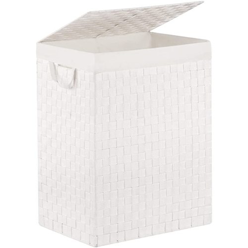 Laundry Hamper Basket with Lid by Fiona's magic, Foldable Handwoven 96L Large Clothes Hamper with Removable Liner Bags, Collapsible Tall Hamper for Bedroom, Bathroom and Dorm Organizer, White