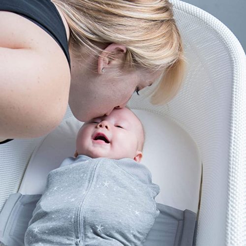 Happiest Baby SNOO Sleep Sack - 100% Organic Cotton Baby Swaddle Blanket - Doctor Designed Promotes Healthy Hip Development (Graphite Stars, Small)