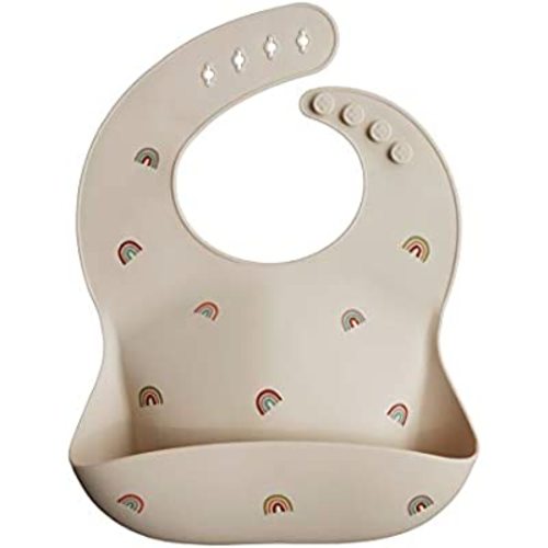 mushie Silicone Baby Bib | Adjustable Fit Waterproof Bibs (Rainbows)