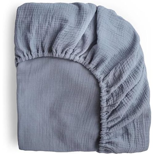 mushie Extra Soft Muslin Fitted Crib Sheet | 192 Thread Count | 28"x 52" (Tradewinds)