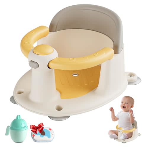 Trankerloop Baby Bath Seat 6 Months & up, Bath Seat for Baby, Infant Bath Seat with Suction Cups, Non-Slip, Detachable,Yellow