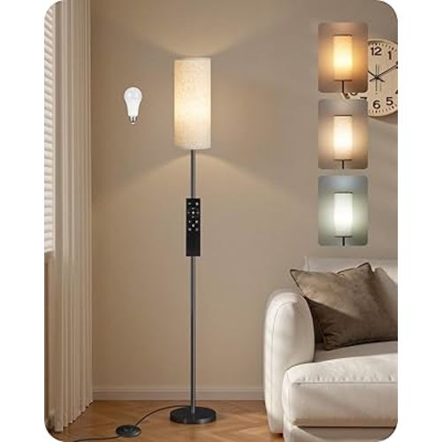 64.4” Dimmable Floor Lamp for Living Room with Remote and Foot Switch, Modern Standing Tall Lamp, Corner Floor Lamp for Bedroom, 10W 900LM LED Bulb Included, 3000K-6500K, Beige, FCC Listed E06LD05W1
