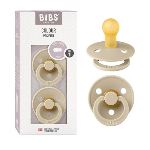 BIBS Pacifiers | Natural Rubber Baby Pacifier | Set of 2 BPA-Free Soothers | Made in Denmark | Vanilla | Size 0-6 Months