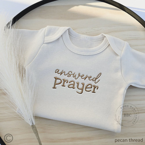 Embroidered Answered Prayer Onesies® Brand, for Babies, Personalized Baby Onesies® Custom Natural Neutral Onesie® Christian, Religious 1040