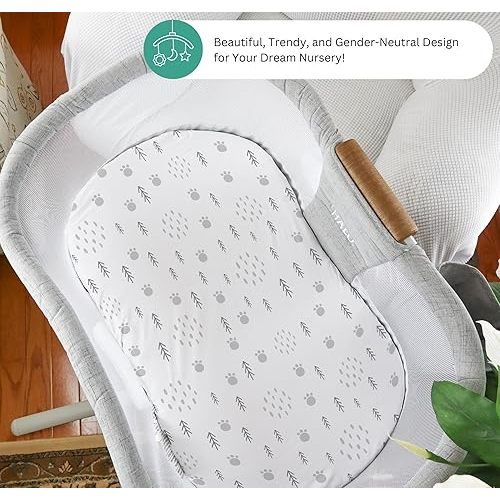 TansyPanda Bassinet Sheets for Halo Bassinest Swivel, Flex, Glide, Premiere and Luxe Series Sleeper, Pack of 3, 33 X 17 Inch, Ultra Soft and Snug Fit, Unisex Boys Girls, Gray White (Woodland Rainbow)